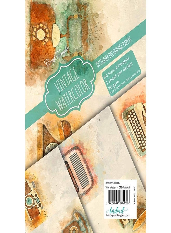 CrafTangles مجموعة ورق ديكوباج كرافت تانجلز - ألوان مائية عتيقة (A4) - 4 أوراق - Image 3